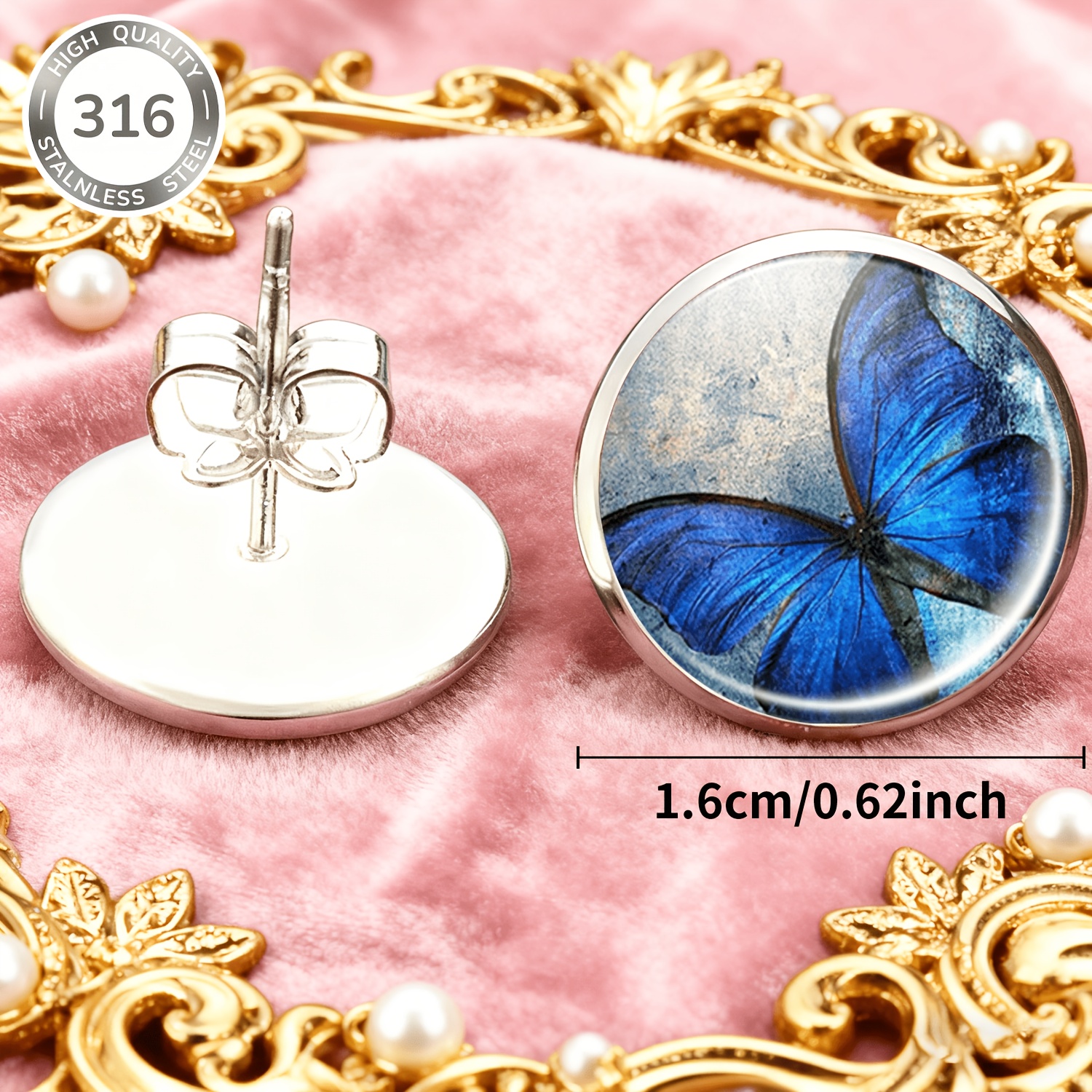 2pcs Colorful Butterfly Wings Stainless Steel No-Piercing Ear Studs
